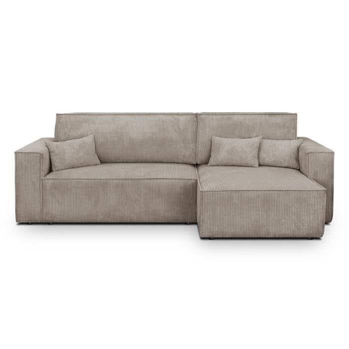 Produit similaire: Canapé d'angle convertible réversible 4 places avec coffre de rangement en velours côtelé taupe - Livia New