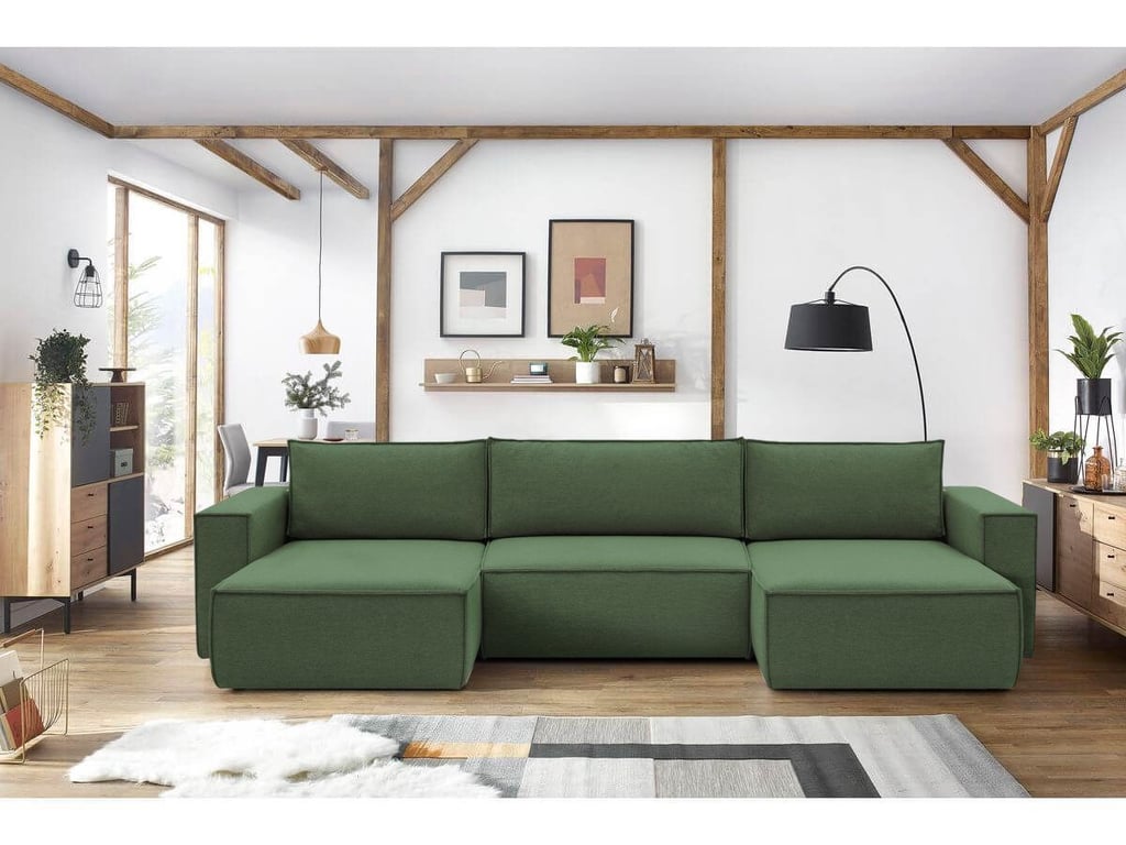 Produit similaire: Canapé panoramique convertible coffre NIHAD Tissu vert BOBOCHIC 6 places