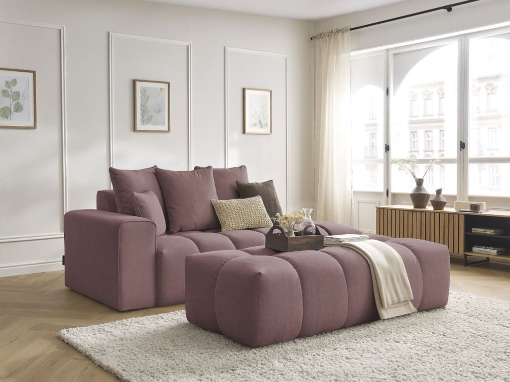 Produit similaire: Canapé droit fixe MONT-BLANC tissu chiné avec pouf rose accoudoir gauche BOBOCHIC 5 places