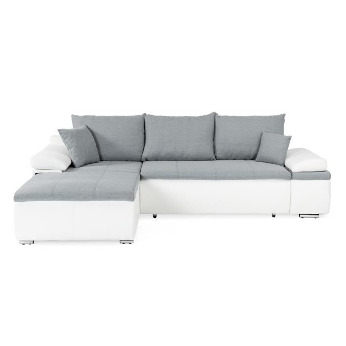Produit similaire: Canapé d'angle réversible convertible 3 places+Coffre - Simili blanc et tissu gris - CELINA - L 274 x P 184 cm - Fabriqué en