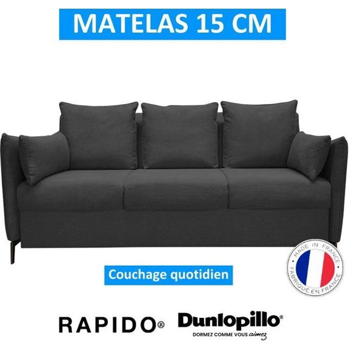 Produit similaire: PICCOLO Canapé Rapido convertible 3 places noir matelas Dunlopillo 140cm