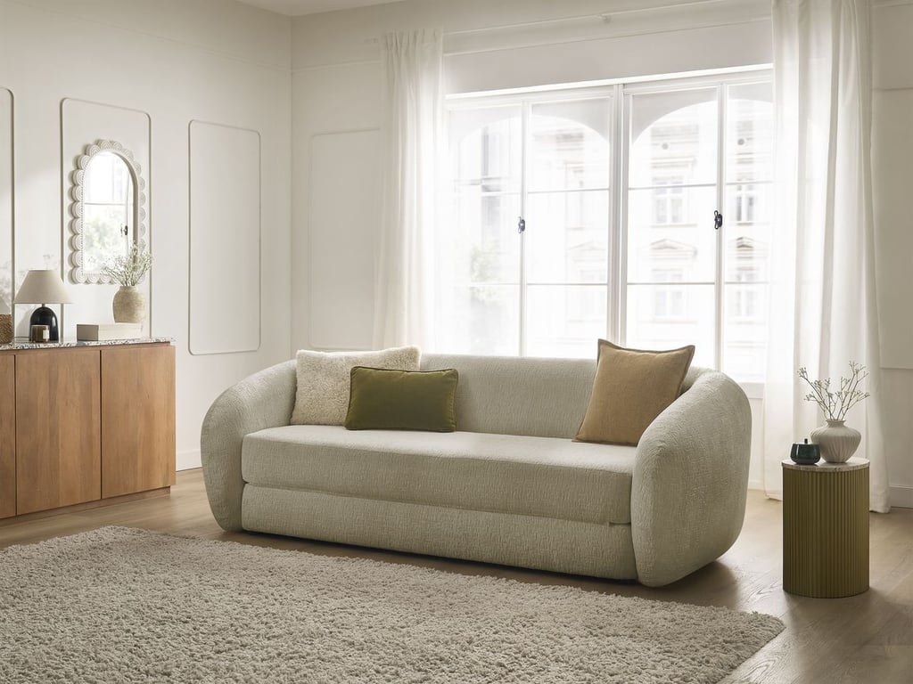 Produit similaire: Canapé droit convertible déplimousse NEYO tissu texturé taupe BOBOCHIC 3 places