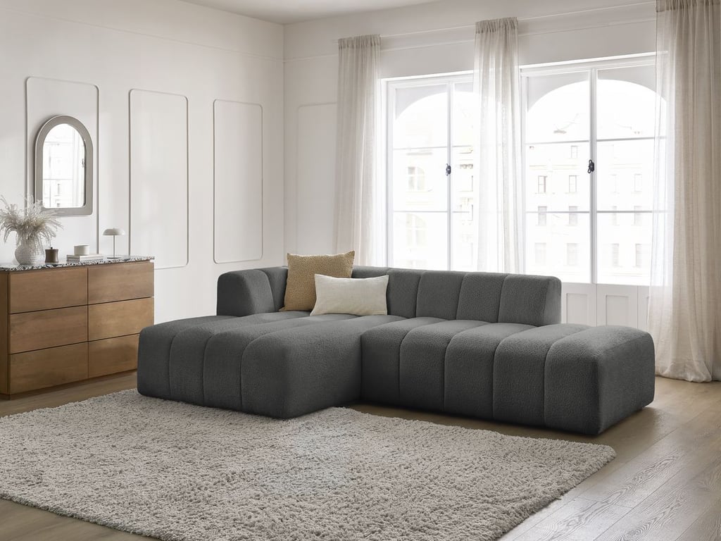 Produit similaire: Canapé d'angle fixe modulable ANNECY tissu bouclette gris foncé angle gauche BOBOCHIC 3 places