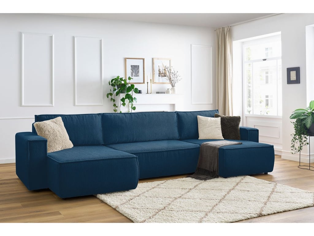 Produit similaire: Canapé panoramique convertible coffre NIHAD velours côtelé bleu foncé panoramique BOBOCHIC 6 places