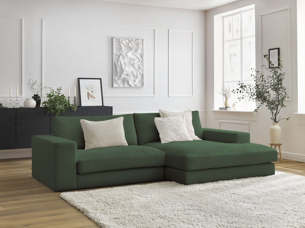 Produit similaire: Canapé d'angle fixe LEONARD velours côtelé vert foncé angle droit BOBOCHIC 4 places