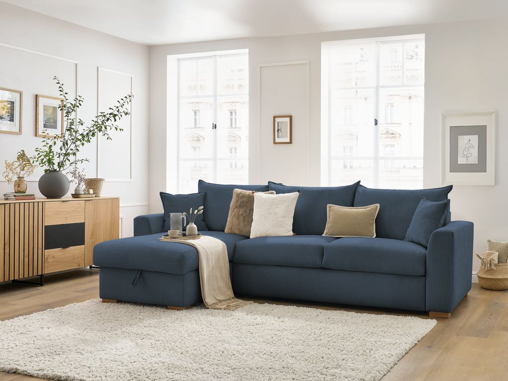 Produit similaire: Canapé d'angle réversible convertible ouverture express AUGUSTIN velours côtelé bleu foncé 140x200 BOBOCHIC 3 places