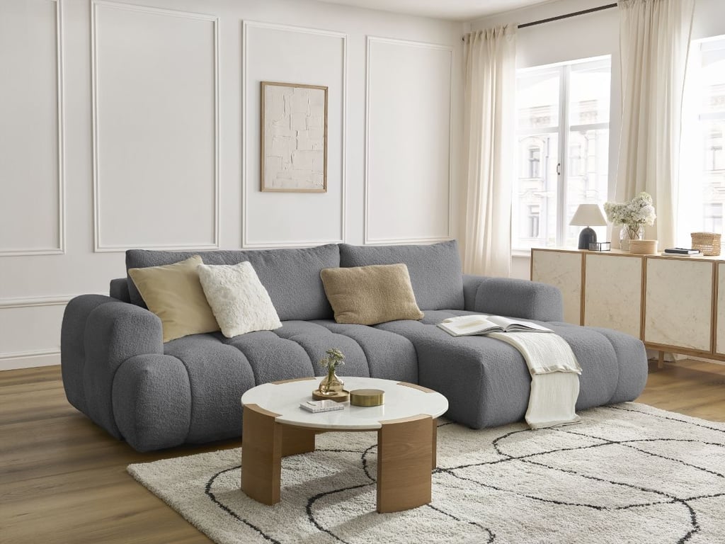 Produit similaire: Canapé d'angle convertible FUJI tissu bouclette avec pouf gris foncé angle droit BOBOCHIC 3 places