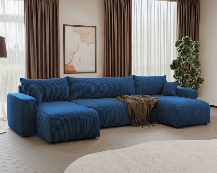 Produit similaire: Canapé d'angle U convertible - PIANONO - en velours côtelé marine