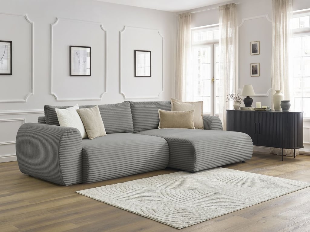 Produit similaire: Lucien canapé d'angle convertible coffre 4 places velours côtelé gros côtelé gris foncé angle droit