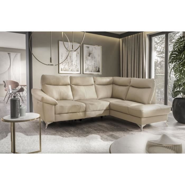 Canapé d'angle en cuir italien de luxe 5 places LUZINI beige, angle droit