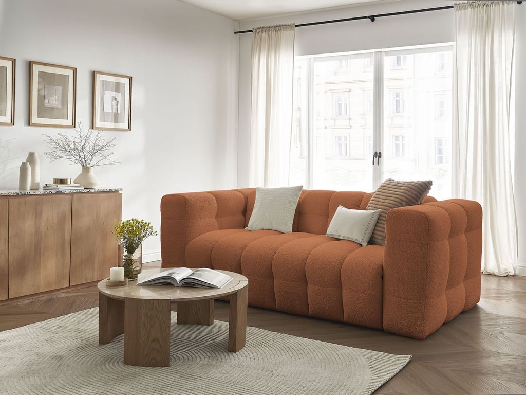 Canapé droit convertible 3 places CLOUD tissu bouclette orange   BOBOCHIC