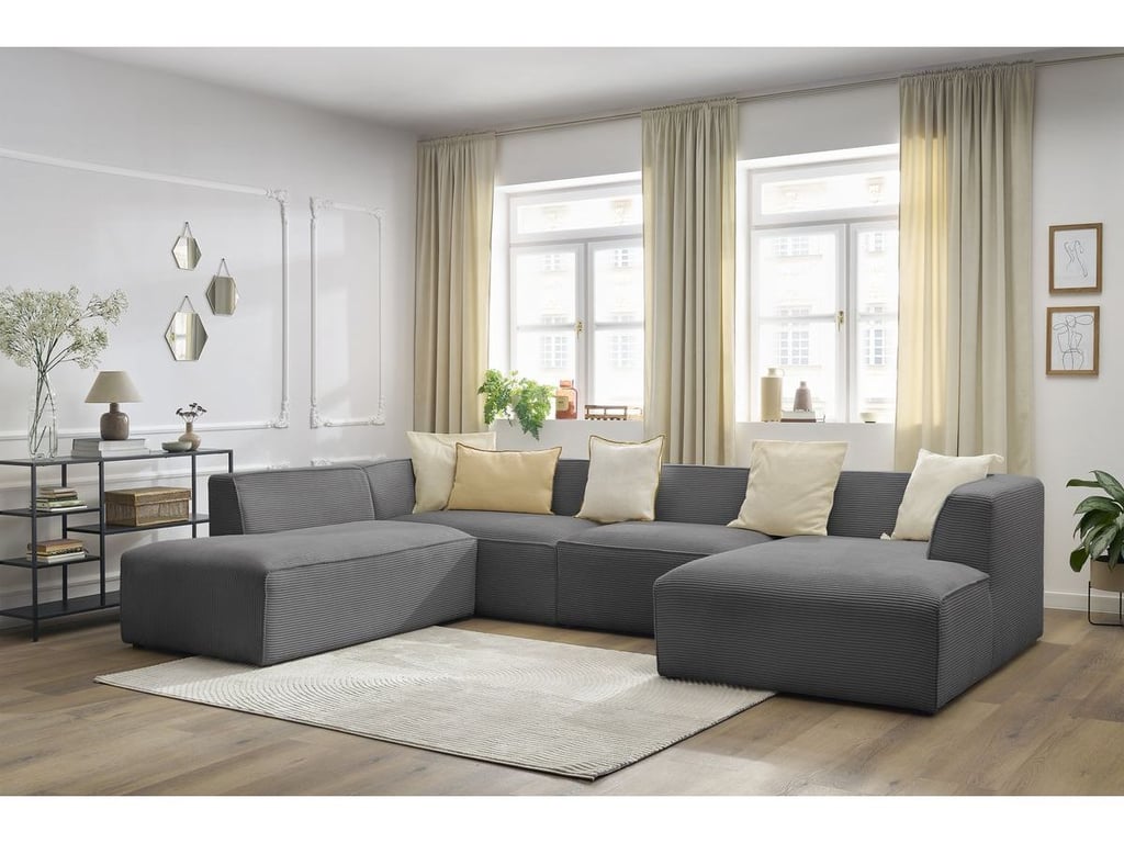 Produit similaire: Canapé panoramique fixe MEGEVE tissu velours côtelé gris foncé angle droit BOBOCHIC 5 places