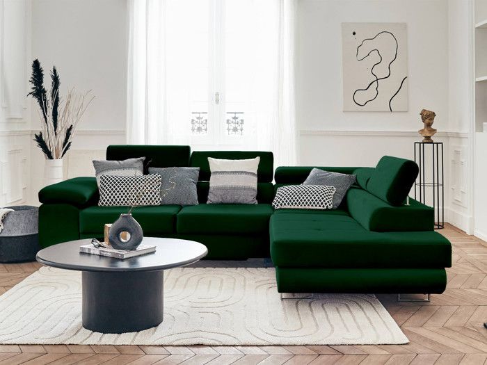 Produit similaire: Pablo - canapé d'angle droit - 5 places - convertible avec coffre et têtières réglables - en velours