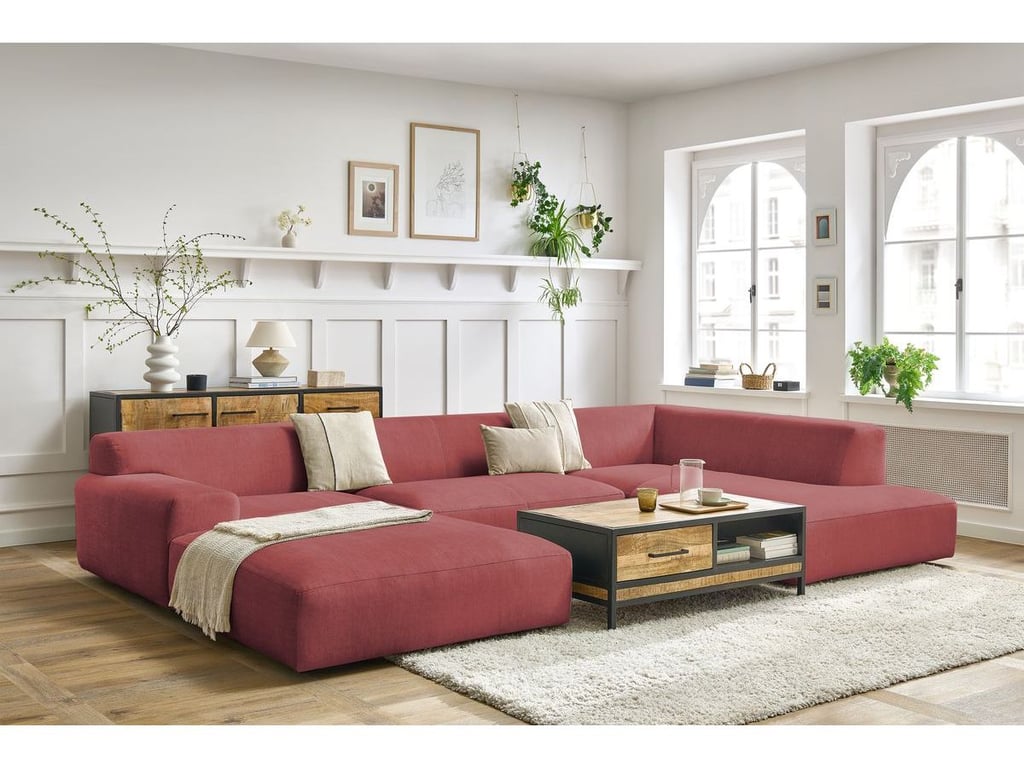 Produit similaire: Canapé panoramique fixe compact LAVENA tissu velours orange angle gauche BOBOCHIC 6 places