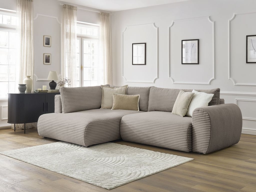 Produit similaire: Lucien canapé d'angle L convertible coffre 3 places velours côtelé gros côtelé taupe angle gauche