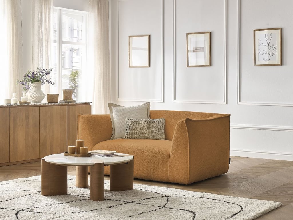 Produit similaire: Canapé droit fixe 2 places GIORGIA tissu bouclette jaune BOBOCHIC