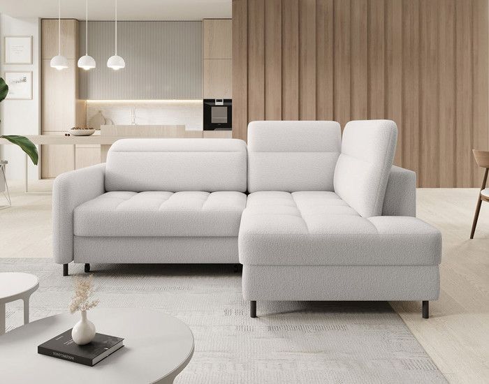 Produit similaire: Kalibo - canapé d'angle droit - 5 places - convertible avec coffre - en tissu bouclette - Blanc