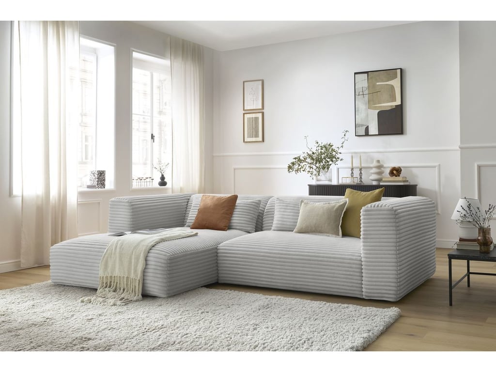 Produit similaire: Canapé d'angle fixe HARRY gros côtelé doux gris clair angle gauche BOBOCHIC 3 places