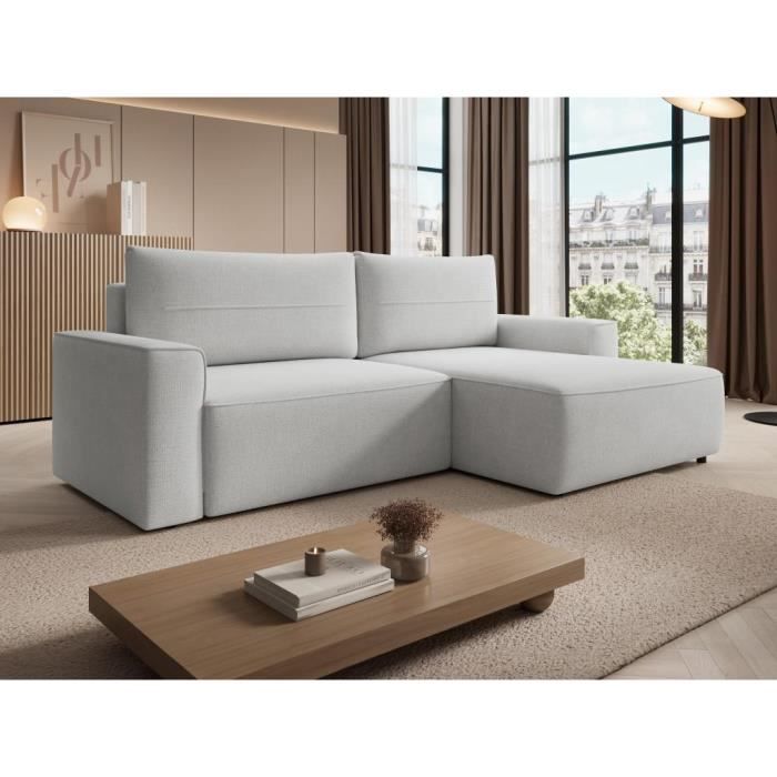 Produit similaire: Canapé d'angle droit convertible en tissu texturé gris VESATO