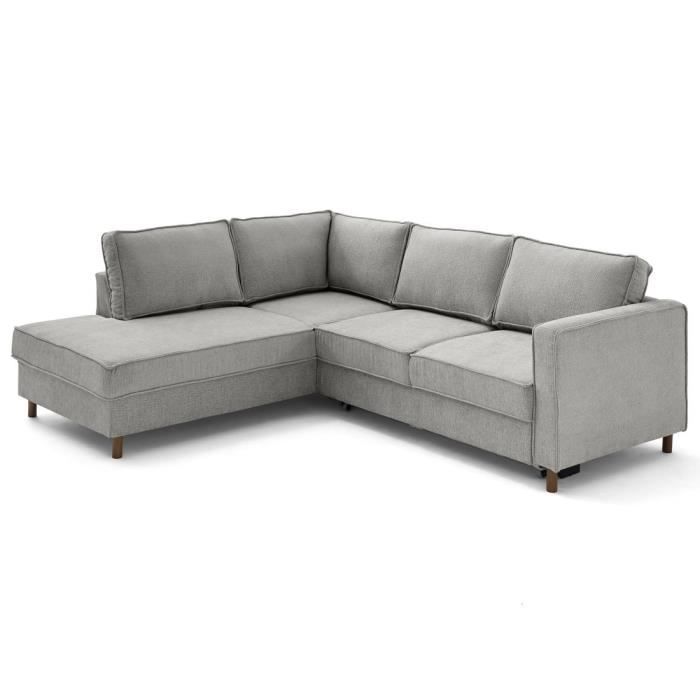 Produit similaire: Jake - canapé d'angle gauche 5 places convertible en tissu velours relief - Gris clair