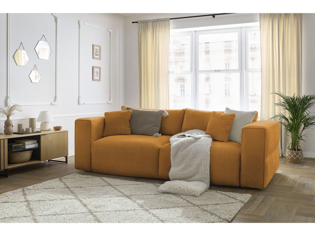 Produit similaire: Canapé droit convertible coffre EZECHIEL tissu lisse orange BOBOCHIC 3 places