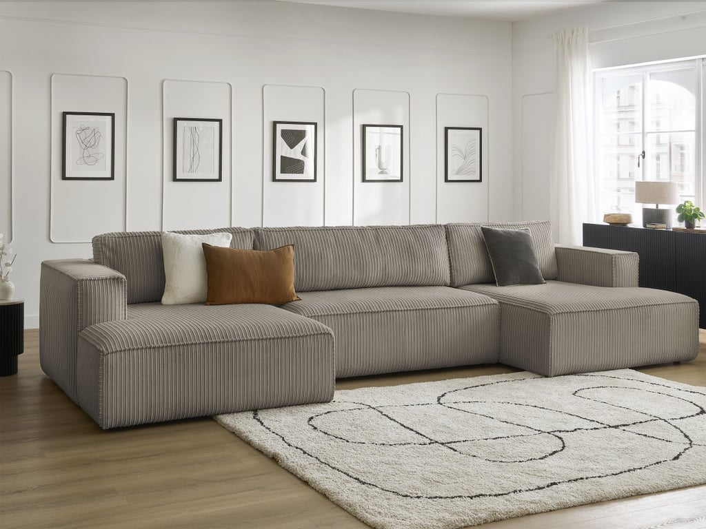 Produit similaire: Canapé panoramique convertible coffre NINA velours côtelé taupe BOBOCHIC 5 places