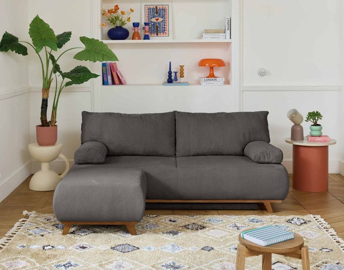 Produit similaire: Cristal - canapé 3 places - convertible avec coffre et pouf - en velours texturé