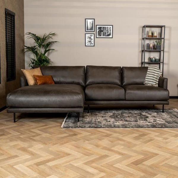 Livin24  Canapé industriel d'angle gauche Denver anthracite éco-cuir