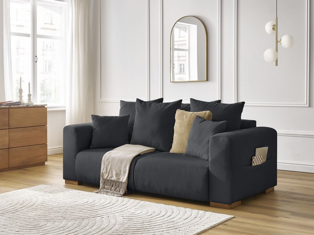 Produit similaire: Canapé droit fixe 2 places SIDONIE velours côtelé noir BOBOCHIC