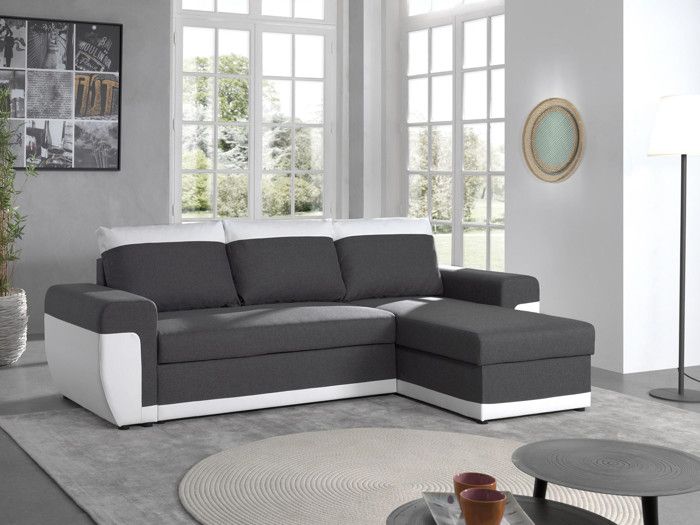 Produit similaire: Canapé d'angle réversible Milan - 4 places - Convertible avec coffre - En simili et tissu - Blanc / Gris