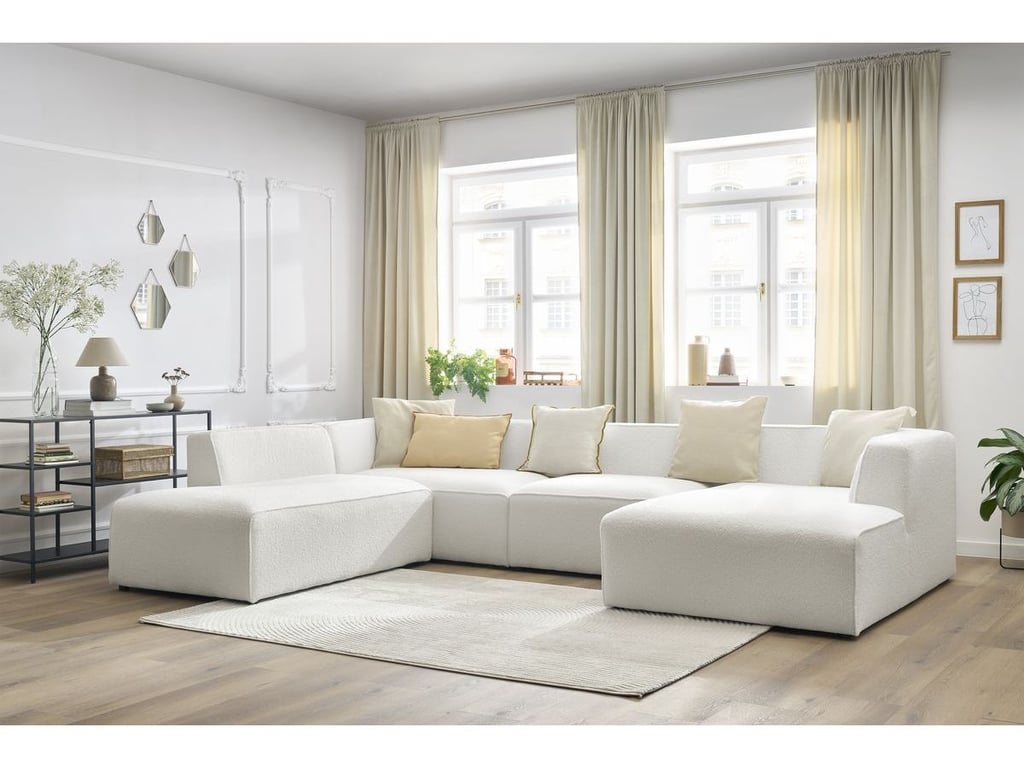 Produit similaire: Megeve canapé panoramique fixe 5 places tissu bouclette blanc angle droit