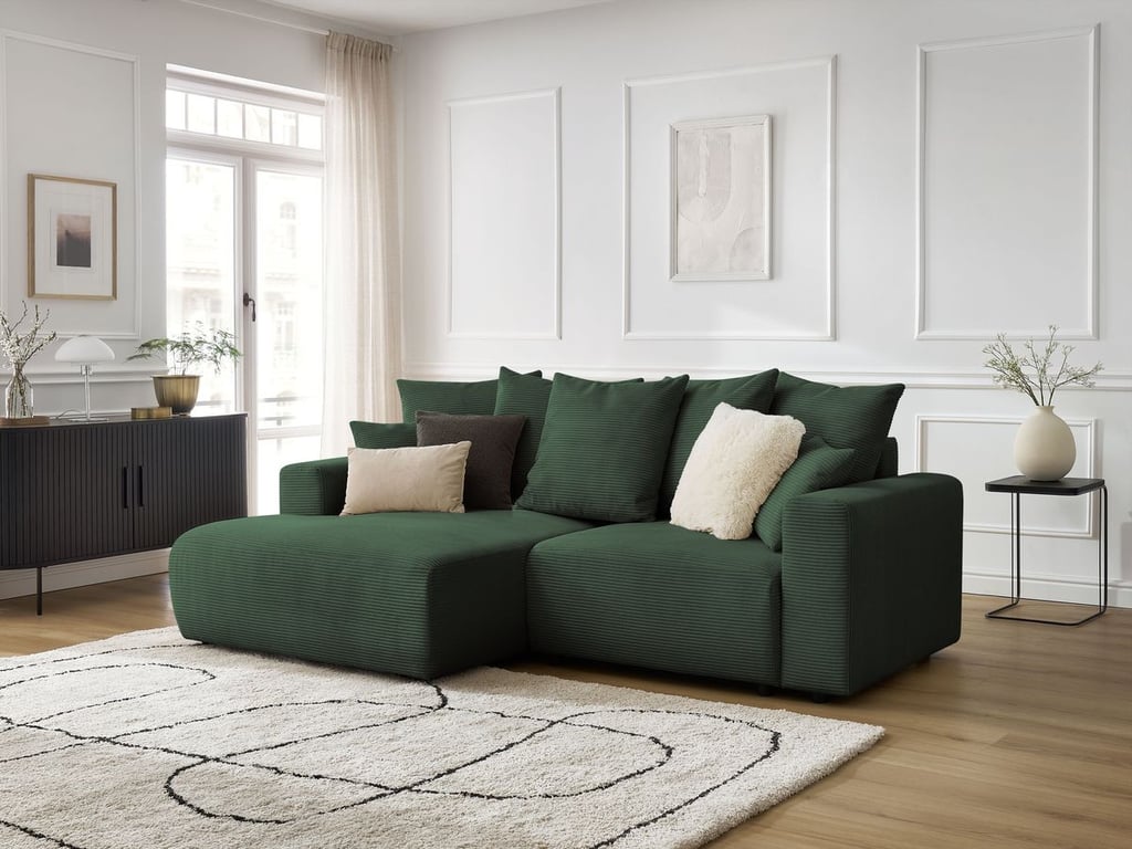 Produit similaire: Canapé d'angle convertible coffre ATILLA velours côtelé vert foncé angle gauche BOBOCHIC 3 places