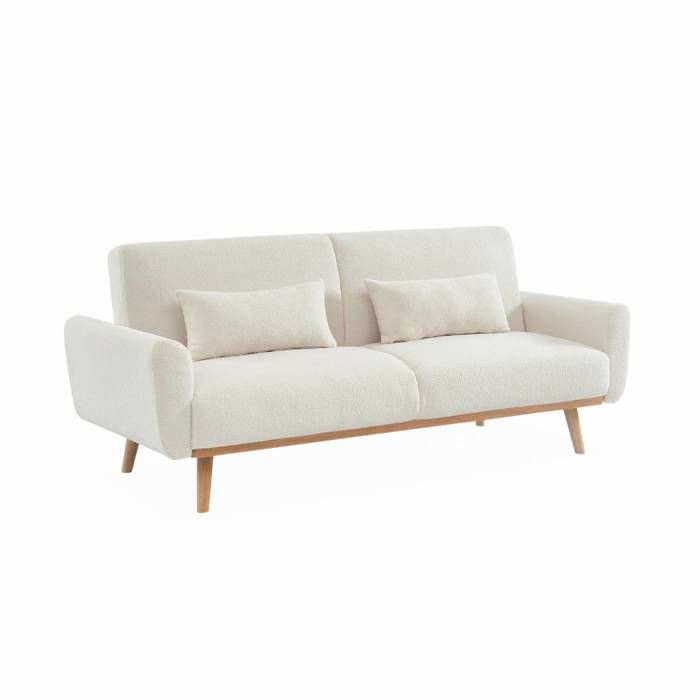 Produit similaire: Canapé convertible à bouclettes blanches- Oskar - 2 - 3 places scandinave droit avec pieds bois