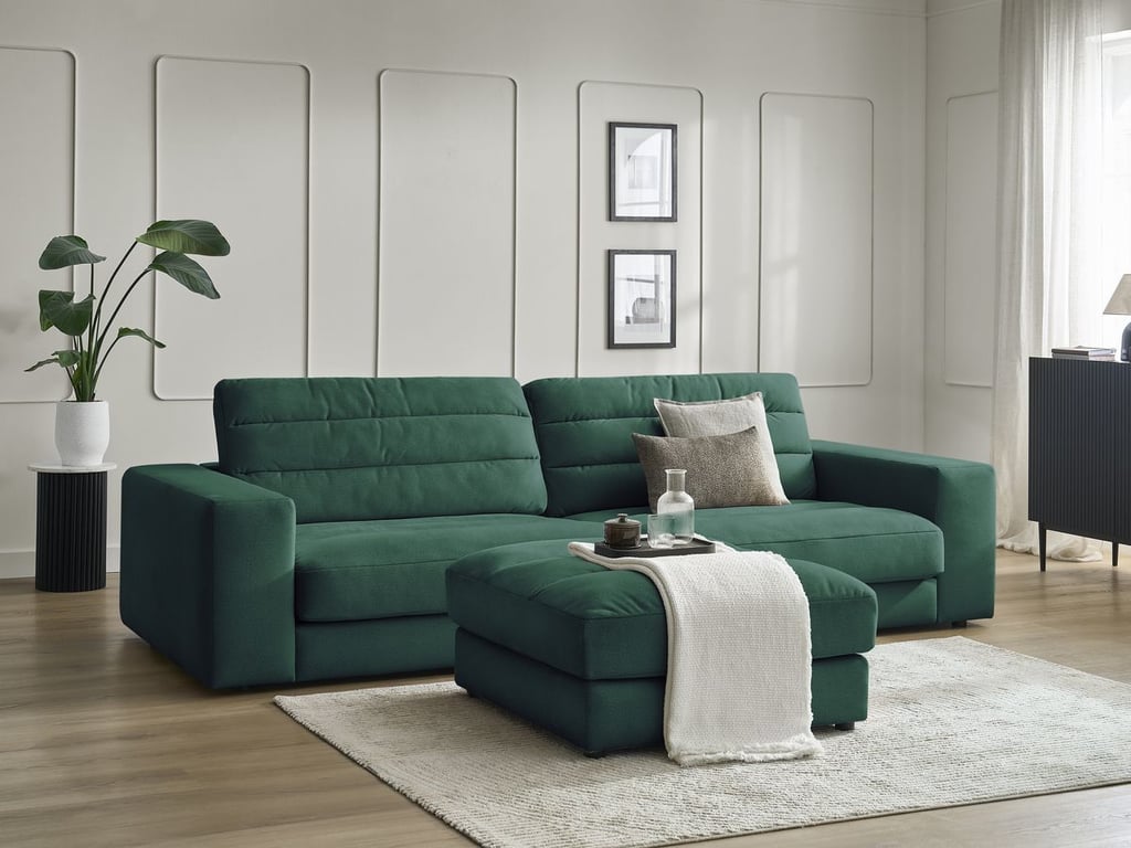 Produit similaire: Canapé droit fixe 3 places SIERRA velours avec pouf vert foncé BOBOCHIC