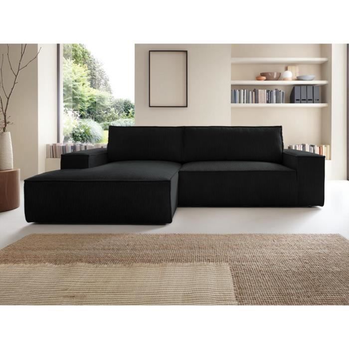 Produit similaire: Canapé d'angle gauche convertible en velours côtelé noir AMELIA