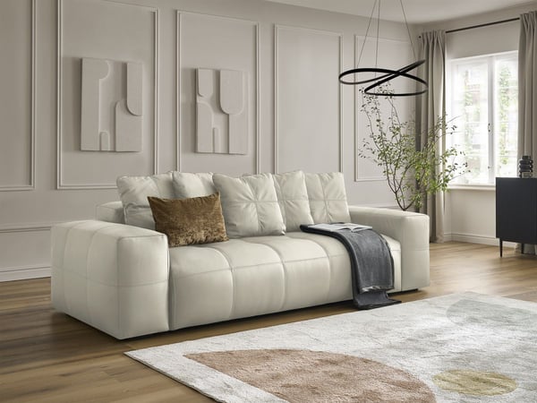 Voltaire canapé droit fixe 3 places cuir de vache beige