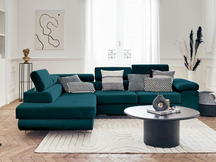 Produit similaire: Pablo - canapé d'angle gauche - 5 places - convertible avec coffre et têtières réglables - en velours