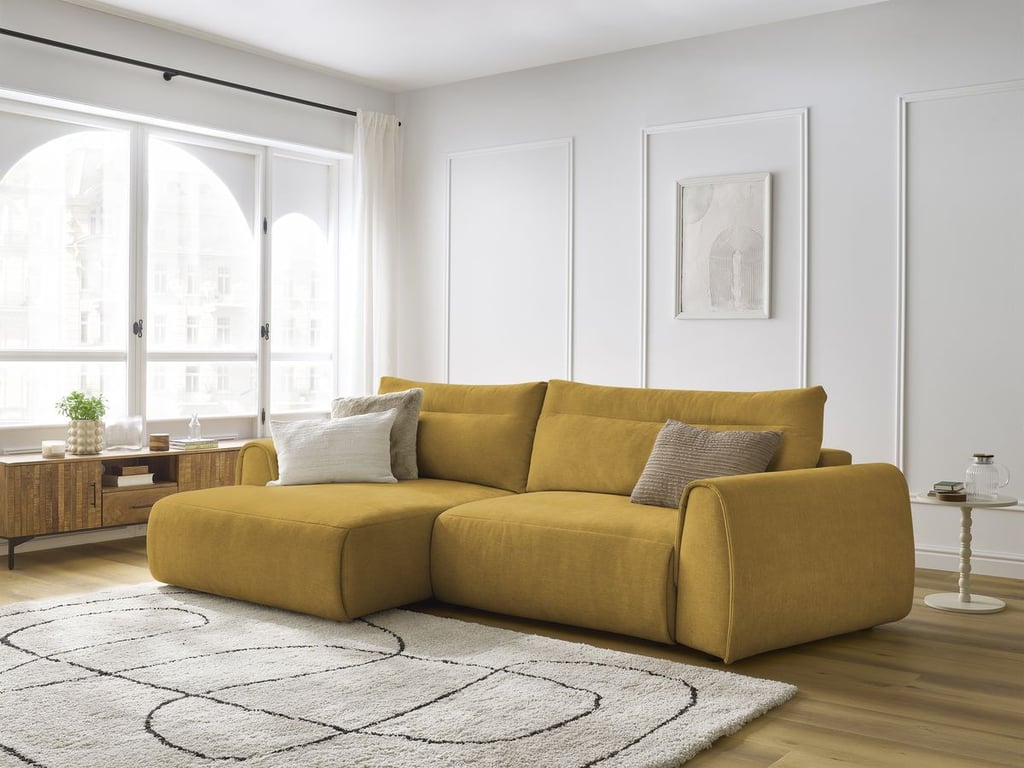 Produit similaire: Canapé d'angle incurvé fixe ADEN jaune angle gauche BOBOCHIC 3 places