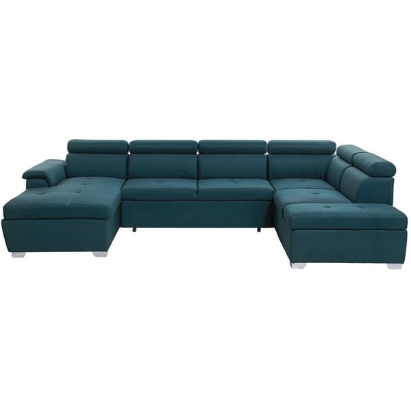 Canapé d'Angle Panoramique Convertible en Tissu Bleu - PAOLA