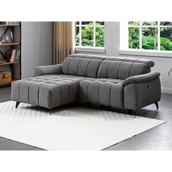 Canapé CELTIMO - Angle gauche relax électrique en tissu texturé gris