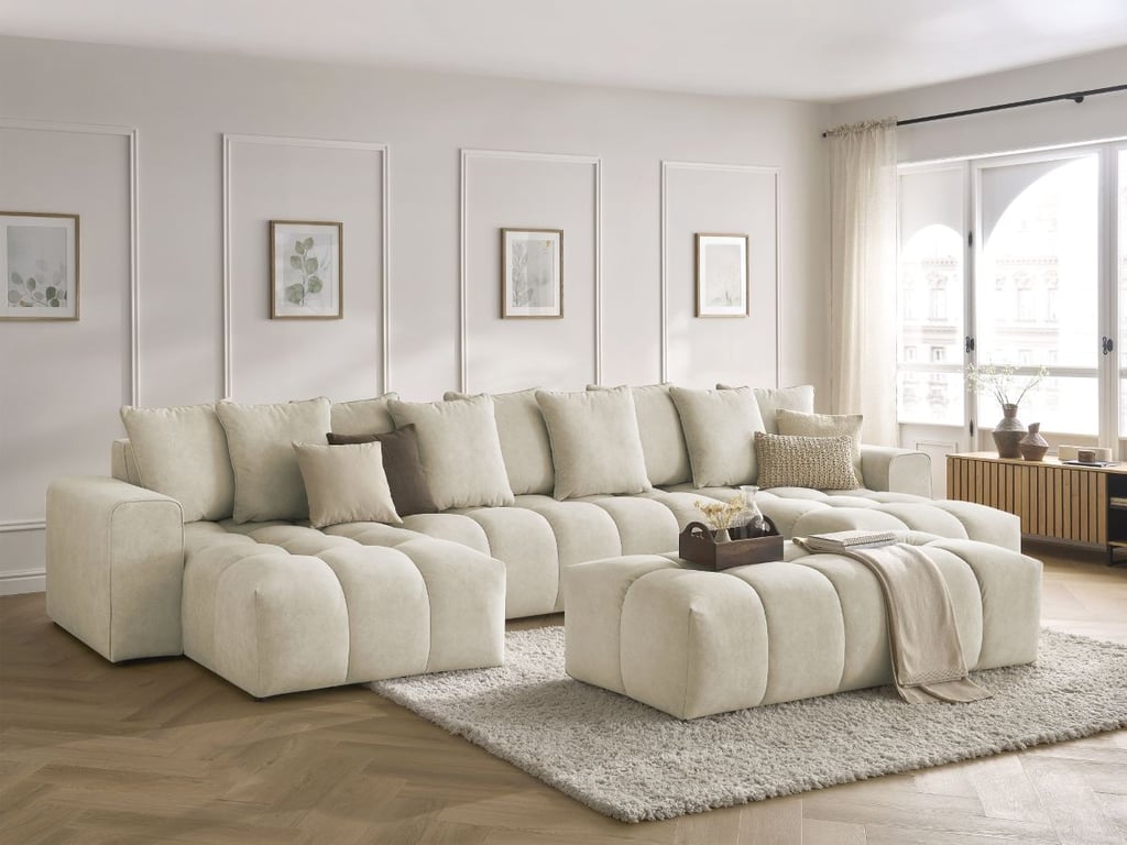 Produit similaire: Canapé panoramique fixe MONT-BLANC velours avec pouf beige BOBOCHIC 6 places