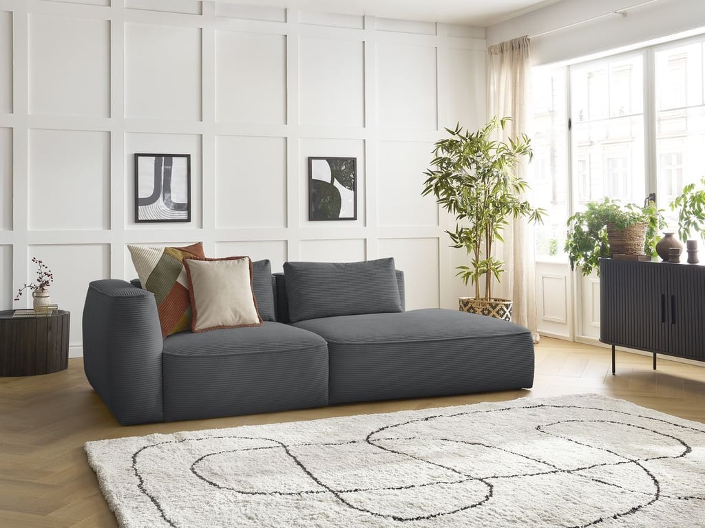 Produit similaire: Canapé droit fixe 3 places LEOPOLD velours côtelé gris foncé accoudoir gauche BOBOCHIC