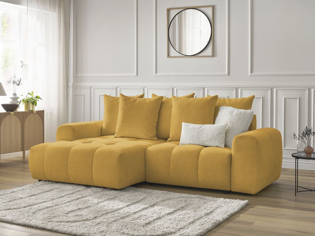 Produit similaire: Canapé d'angle convertible coffre ROXELANE tissu chiné jaune angle gauche BOBOCHIC 3 places