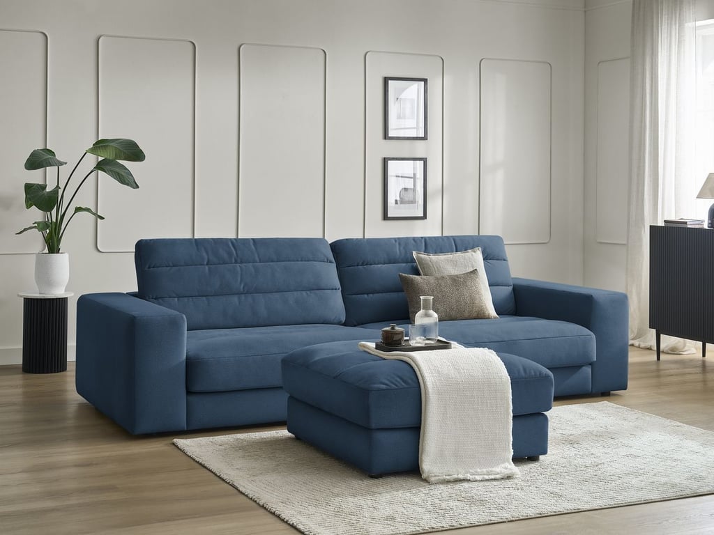 Produit similaire: Canapé droit fixe 3 places SIERRA velours avec pouf bleu foncé BOBOCHIC