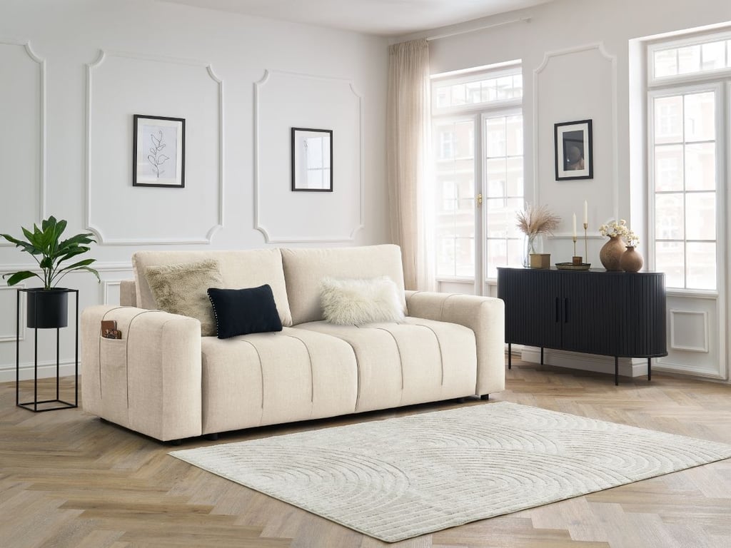 Produit similaire: Canapé droit convertible coffre ARSENE tissu velours beige BOBOCHIC 3 places