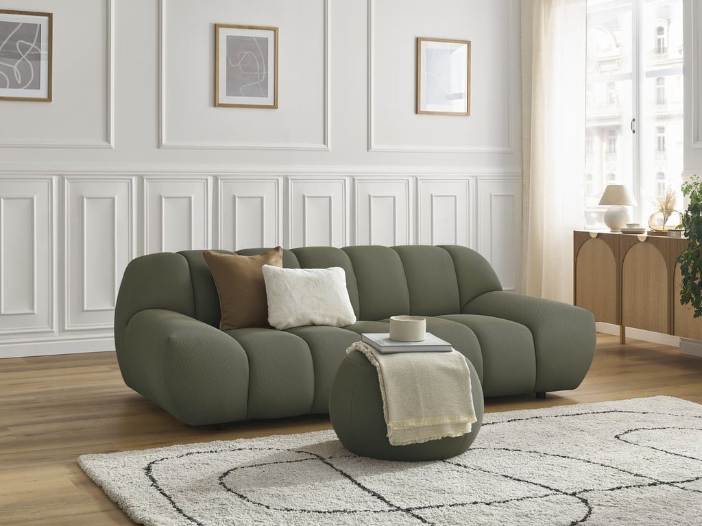 Produit similaire: Canapé droit fixe 2 places HAYDEN tissu mesh avec pouf petit vert BOBOCHIC