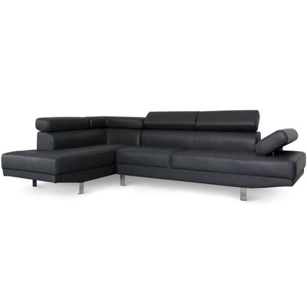Canapé 5 Places Como 260cm Noir Angle Gauche - Paris Prix - Fixe - Contemporain - Design - Simili - Moelleux