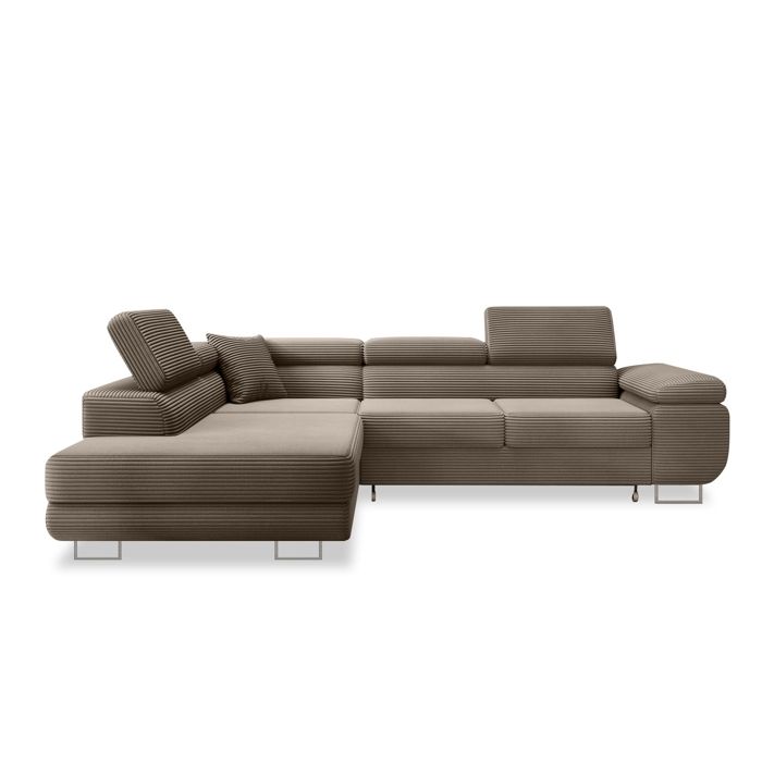 Canapé d'angle gauche convertible Marius velours côtelé Taupe - Vue supplémentaire 1