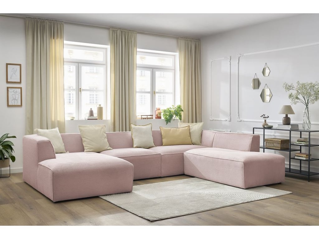 Produit similaire: Canapé panoramique fixe MEGEVE tissu velours côtelé rose angle gauche BOBOCHIC 5 places