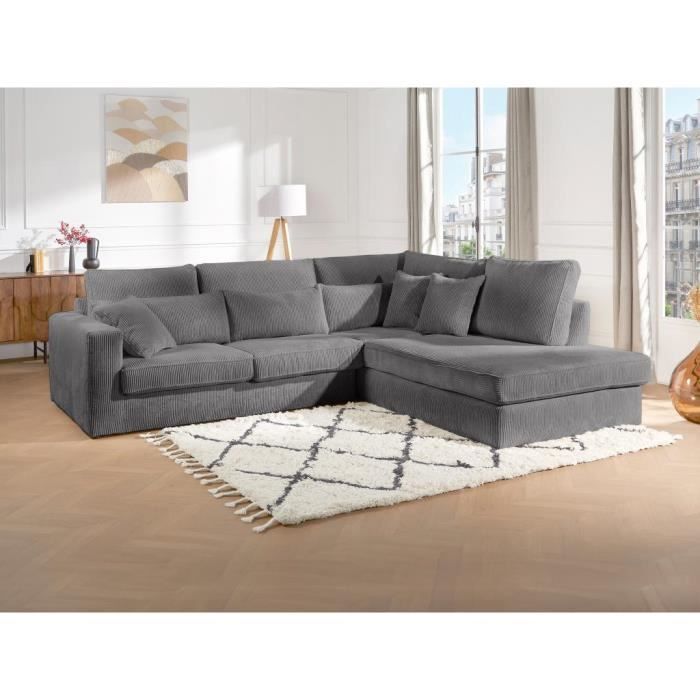 Produit similaire: Grand canapé d'angle droit en velours côtelé gris MONDOVI II